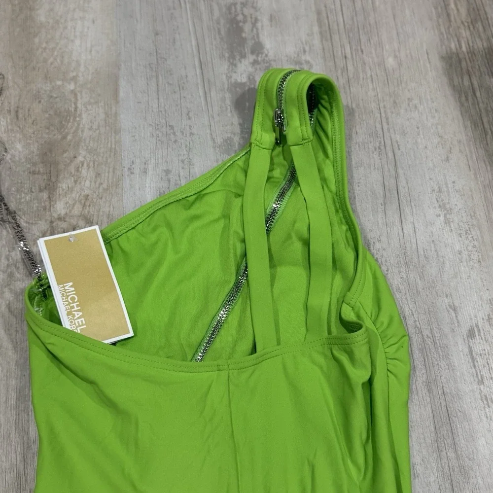 Michael Kors Zip Front One Shoulder One‎ Piece Swimsuit Green Apple Size 6 NWT